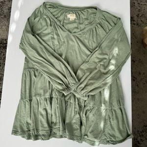 Anthropologie Maeve Green Long Sleeve Tiered Tunic Blouse - Medium